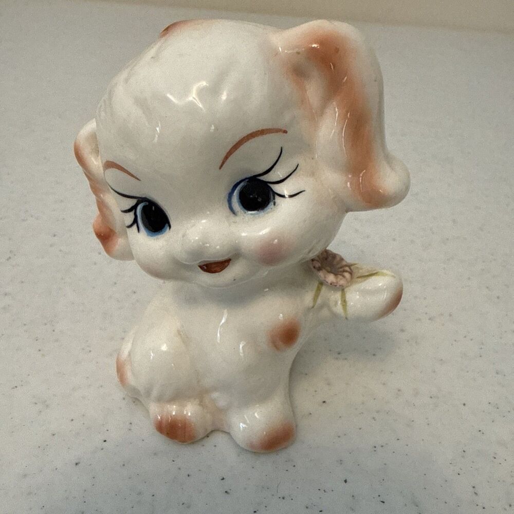 Vtg Trinket Ceramic Puppy Dog Figurine Anthropomorphic Kitsch Taiwan